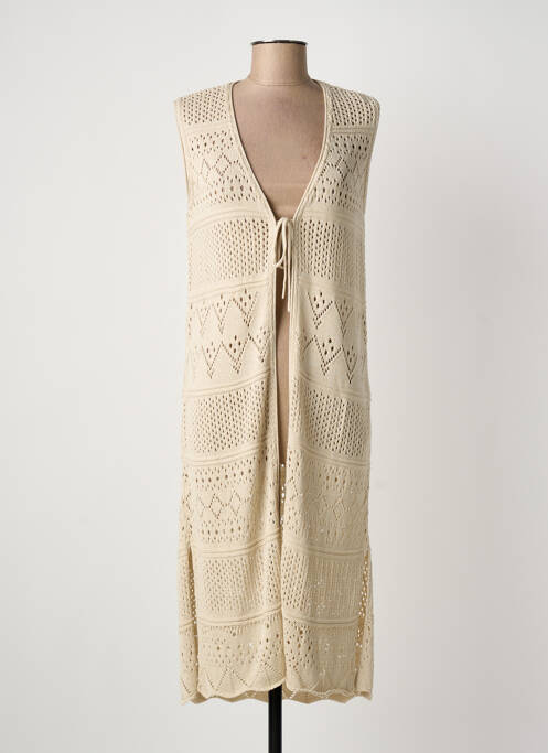 Gilet sans manche maille ajourée beige ÉTYMOLOGIE femme