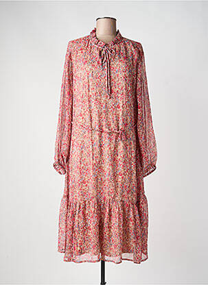 Robe mi-longue imprimé fleurs manches longues rose JDY femme