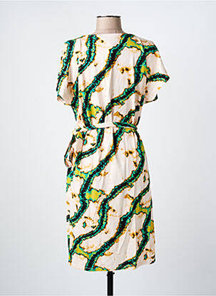 Robe mi-longue imprimé fantaisie manches courtes vert IVY BEAU femme