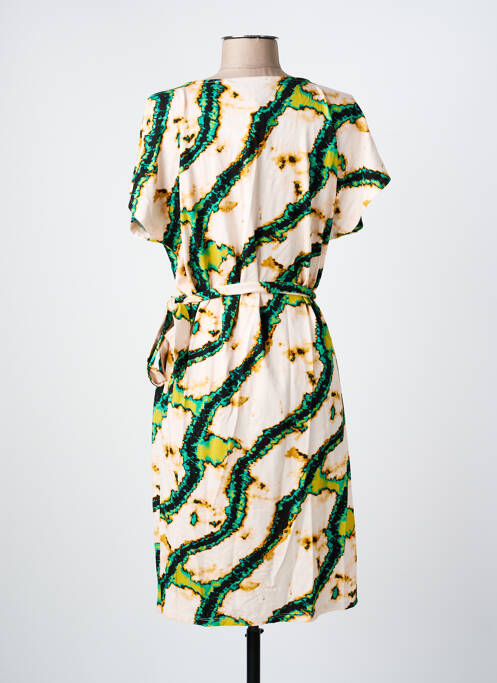 Robe mi-longue imprimé fantaisie manches courtes vert IVY BEAU femme
