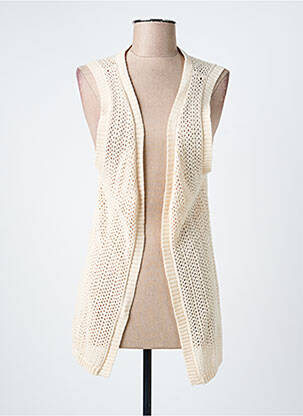 Gilet sans manche maille ajourée beige IVY BEAU femme
