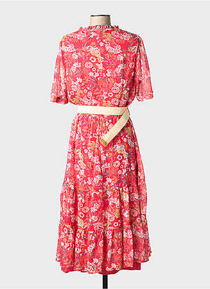 Robe mi-longue imprimé fleurs manches courtes rouge CHRISTINE LAURE femme