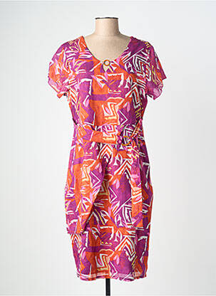 Robe mi-longue imprimé fantaisie manches courtes violet CHRISTINE LAURE femme