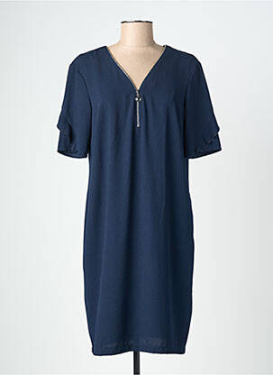 Robe mi-longue coupe fluide manches courtes bleu CHRISTINE LAURE femme