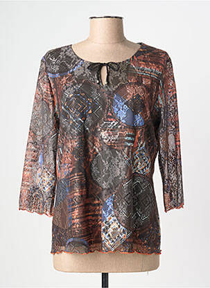 Top imprimé fantaisie manches 3/4 marron CHRISTINE LAURE femme