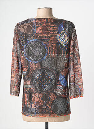Top imprimé fantaisie manches 3/4 marron CHRISTINE LAURE femme