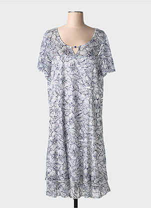 Robe mi-longue coupe fluide manches courtes bleu CHRISTINE LAURE femme