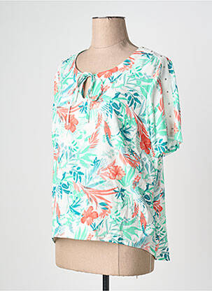 Blouse tissage popeline manches courtes vert CONCEPT K femme