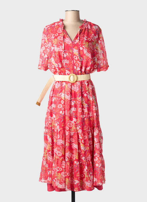 Robe mi-longue coupe fluide manches courtes rouge CHRISTINE LAURE femme