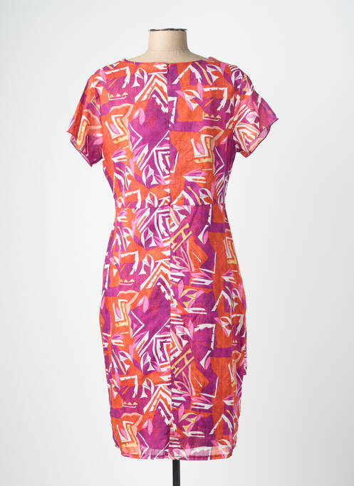Robe mi-longue imprimé fantaisie manches courtes violet CHRISTINE LAURE femme