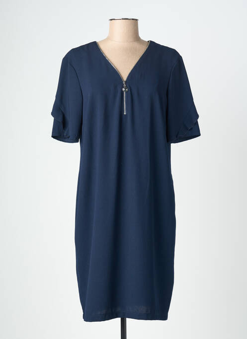 Robe mi-longue coupe fluide manches courtes bleu CHRISTINE LAURE femme
