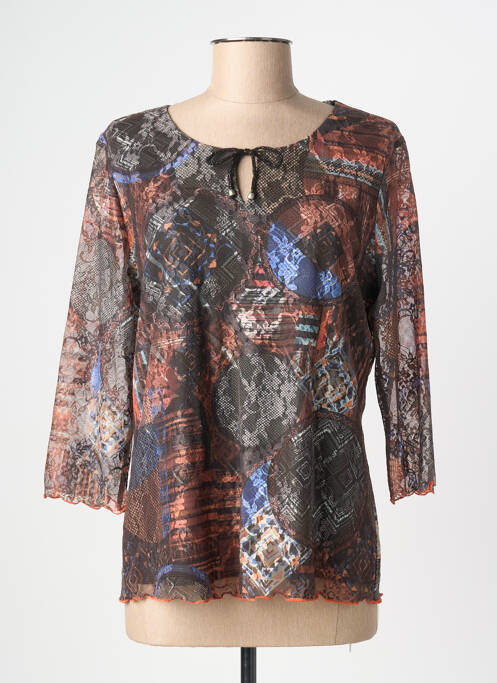 Top imprimé fantaisie manches 3/4 marron CHRISTINE LAURE femme