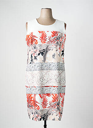 Robe mi-longue imprimé fleurs sans manche beige CHRISTINE LAURE femme