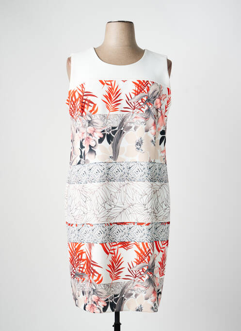 Robe mi-longue imprimé fleurs sans manche beige CHRISTINE LAURE femme