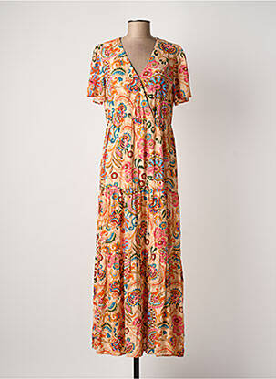 Robe longue tissage popeline manches courtes orange C'EST BEAU LA VIE femme