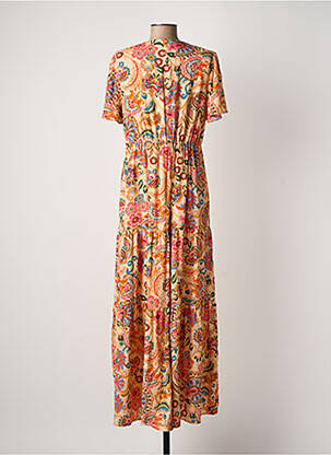 Robe longue imprimé fantaisie manches courtes orange C'EST BEAU LA VIE femme