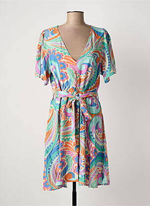 Robe mi-longue imprimé fleurs manches courtes bleu MOLLY BRACKEN femme