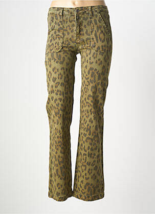 Pantalon droit fermeture zippée sous rabat boutonné vert PLACE DU JOUR femme