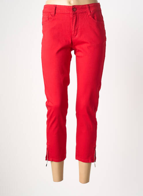 Pantalon 7/8 fermeture zippée sous rabat boutonné taille normale rouge KALISSON femme