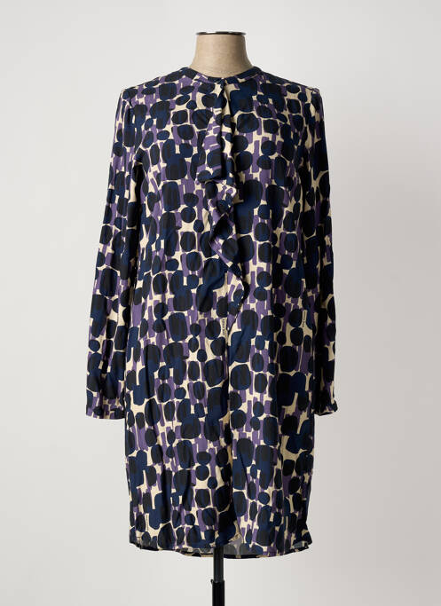 Robe mi-longue imprimé fantaisie manches longues violet ALESSIA  femme