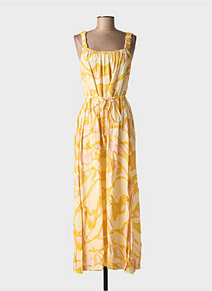 Robe longue imprimé fantaisie sans manche jaune FRANSA femme