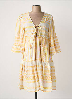 Robe mi-longue imprimé fantaisie manches longues jaune GOA GOA femme