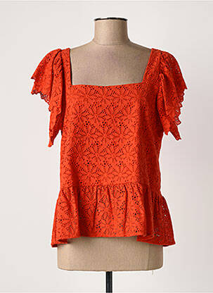 Top col carré manches courtes rouge YES.ZEE femme