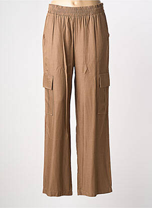 Pantalon cargo taille élastique taille haute marron FRANSA femme