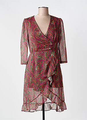 Robe mi-longue imprimé fleurs manches longues rose THE KORNER femme