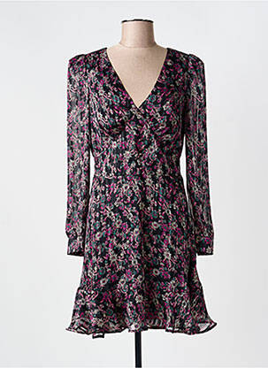 Robe mi-longue imprimé fleurs manches longues noir MORGAN femme