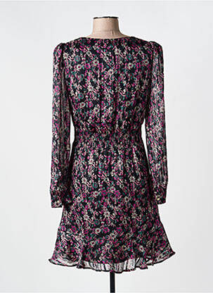 Robe mi-longue imprimé fleurs manches longues noir MORGAN femme
