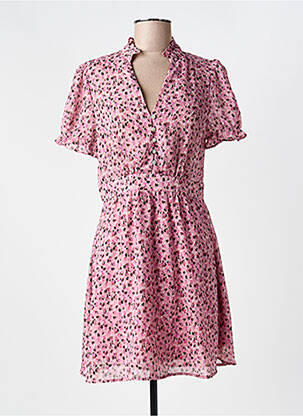 Robe mi-longue tissage crêpe manches courtes rose LOVIE & CO femme