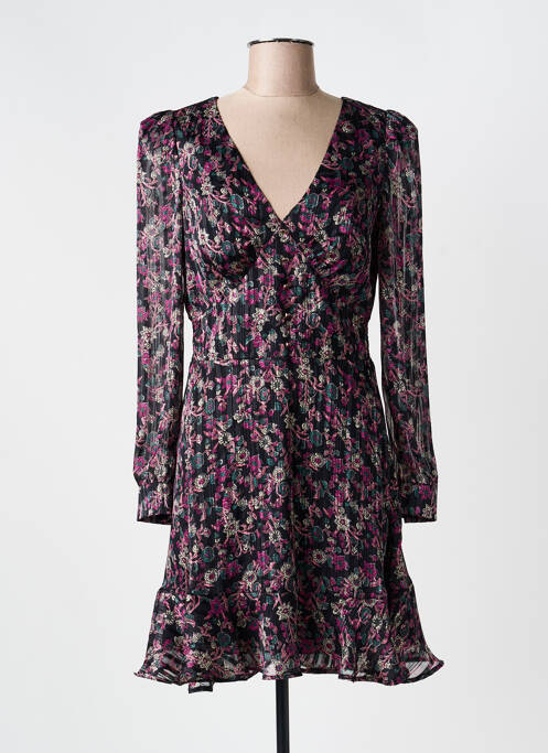 Robe mi-longue imprimé fleurs manches longues noir MORGAN femme