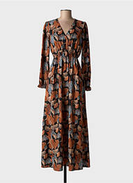 Robe longue manches longues manches longues marron MAELLE femme