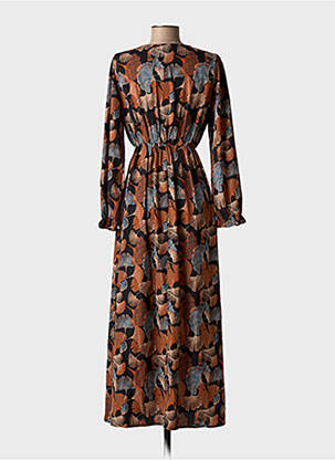 Robe longue manches longues manches longues marron MAELLE femme