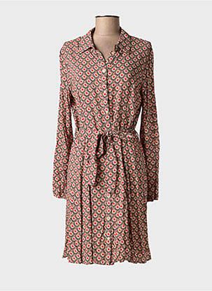 Robe mi-longue imprimé fleurs manches longues rouge C'EST BEAU LA VIE femme