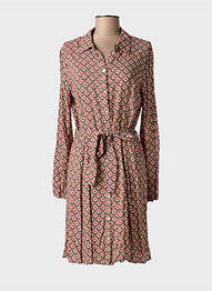 Robe mi-longue imprimé fleurs manches longues rouge C'EST BEAU LA VIE femme