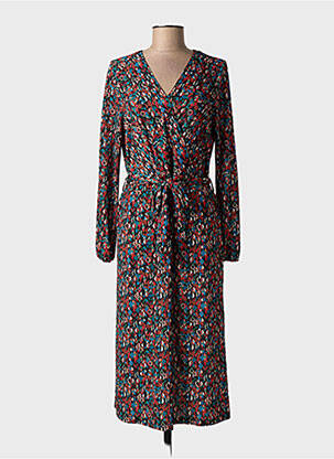 Robe mi-longue imprimé fantaisie manches longues noir DIANE LAURY femme