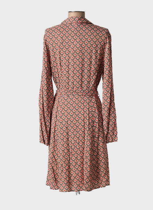 Robe mi-longue imprimé fleurs manches longues rouge C'EST BEAU LA VIE femme