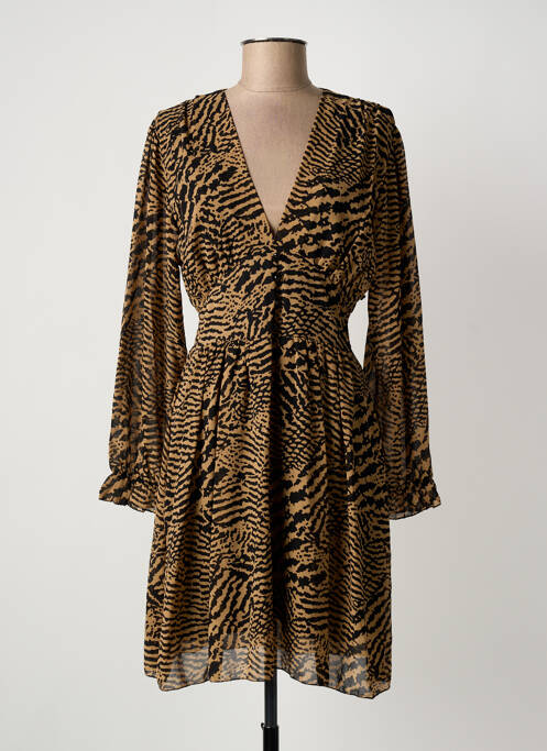Robe mi-longue manches longues manches longues marron DONA LISA femme