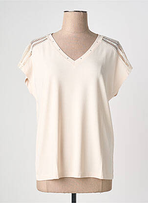 T-shirt col v manches courtes beige CONCEPT K femme