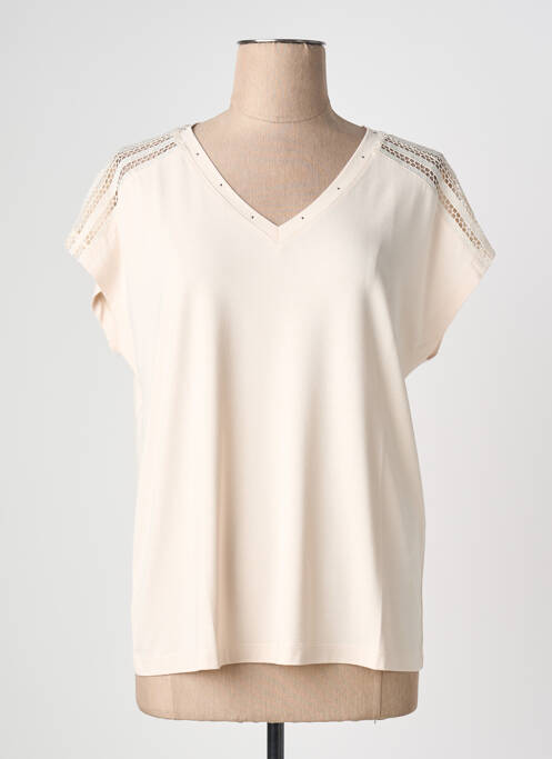 T-shirt col v manches courtes beige CONCEPT K femme