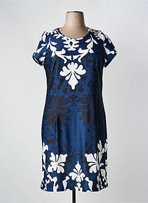 Robe mi-longue imprimé fleurs manches courtes bleu GREGORY PAT femme