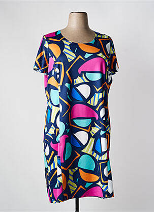 Robe mi-longue imprimé fantaisie manches courtes bleu GUY DUBOUIS femme