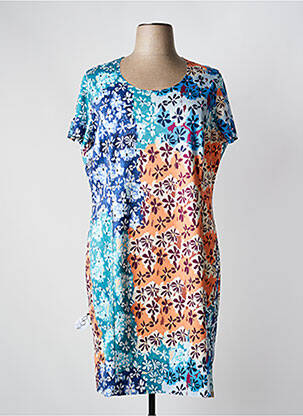 Robe mi-longue imprimé fantaisie manches courtes bleu GUY DUBOUIS femme