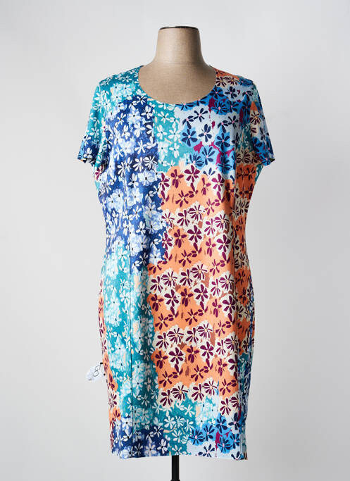 Robe mi-longue imprimé fantaisie manches courtes bleu GUY DUBOUIS femme