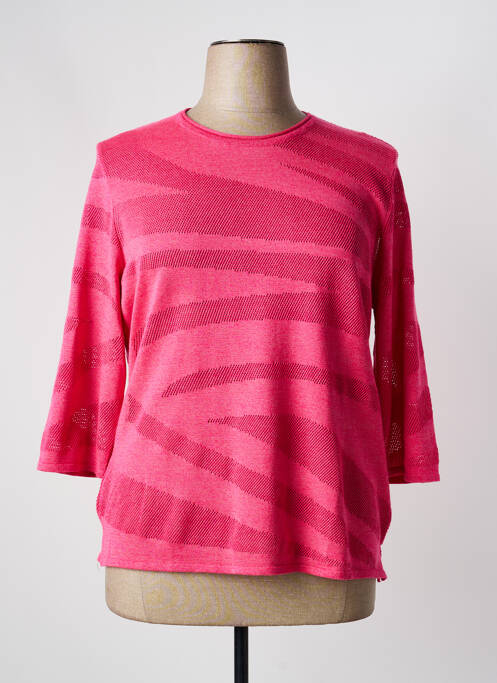 Pull maille ajourée manches 3/4 rose ELEANE femme