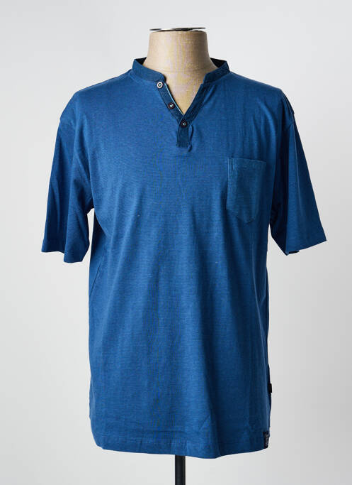 T-shirt col tunisien manches courtes bleu EASYLINE homme