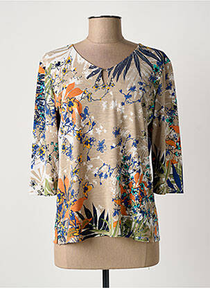 Top tissage crêpe manches 3/4 beige GEVANA femme