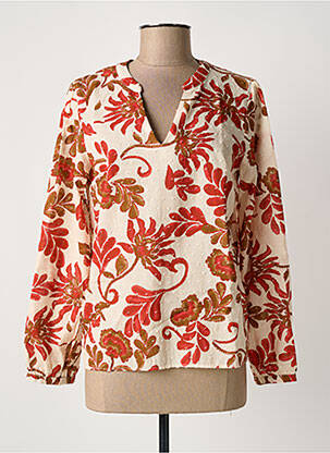 Blouse imprimé fleurs manches longues rouge JULIE GUERLANDE femme